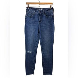 Max Studio Indigo High Rise Skinny Jeans Blue Denim Distressed Raw Hem 8